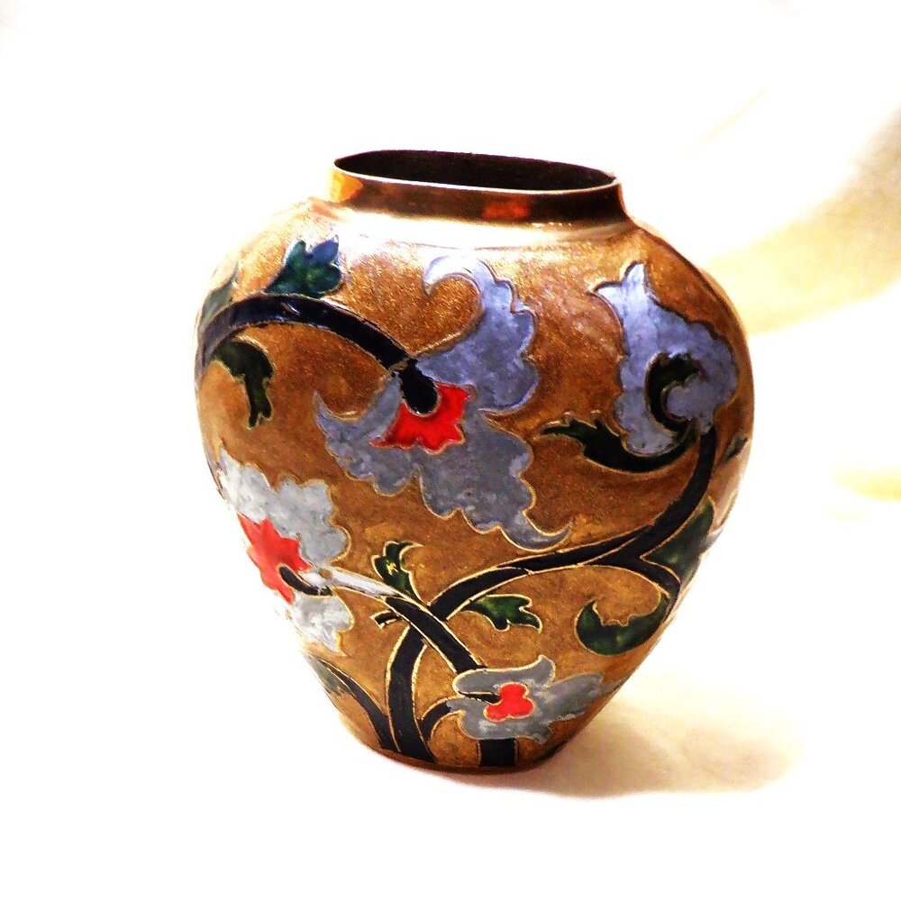 Vintage Brass and Enamel ~ CLOISONNE  VASE ~